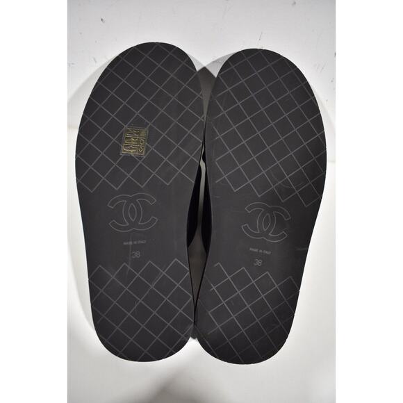 Chanel REV Black Fabric Criss Cross Puffy CC Logo Slide Mule Sandal Flop Flat 38 - Picture 12 of 12